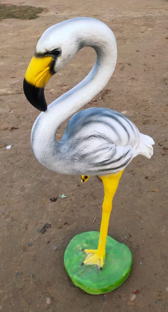 32 Inch - White Flamingo Fiber Resin Statue