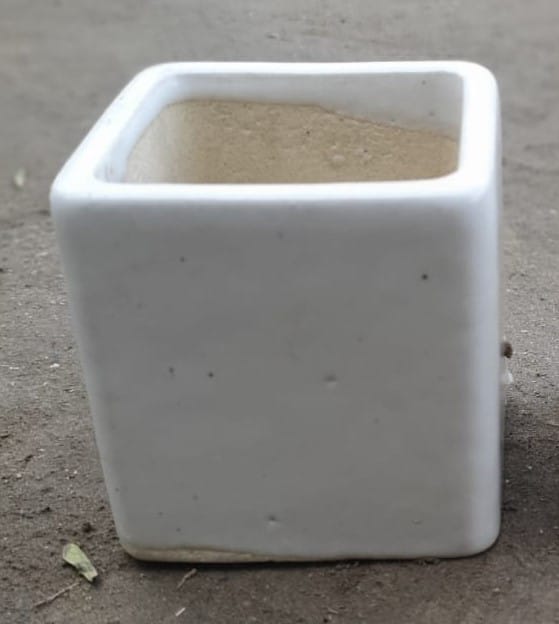 3 Inch White Square Shaped Ceramic Planter