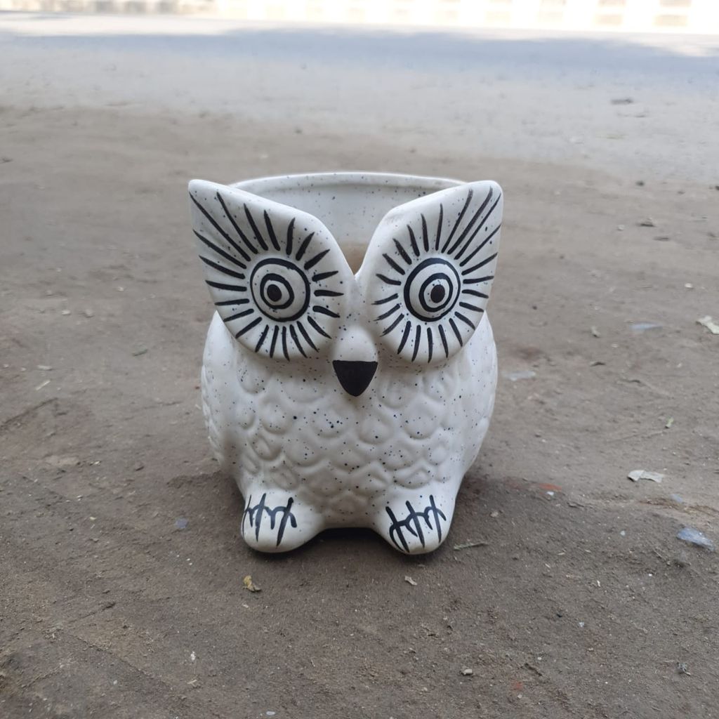 6 Inch White Owl Shaped Ceramic Planter