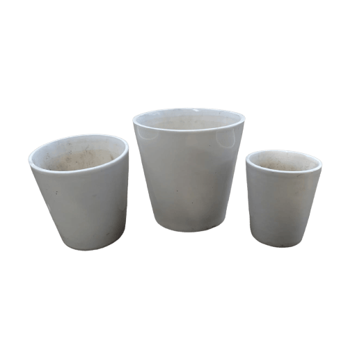 Set of 3- White Round Shaped Ceramic Planter (4 Inch, 6 Inch, 8 Inch)