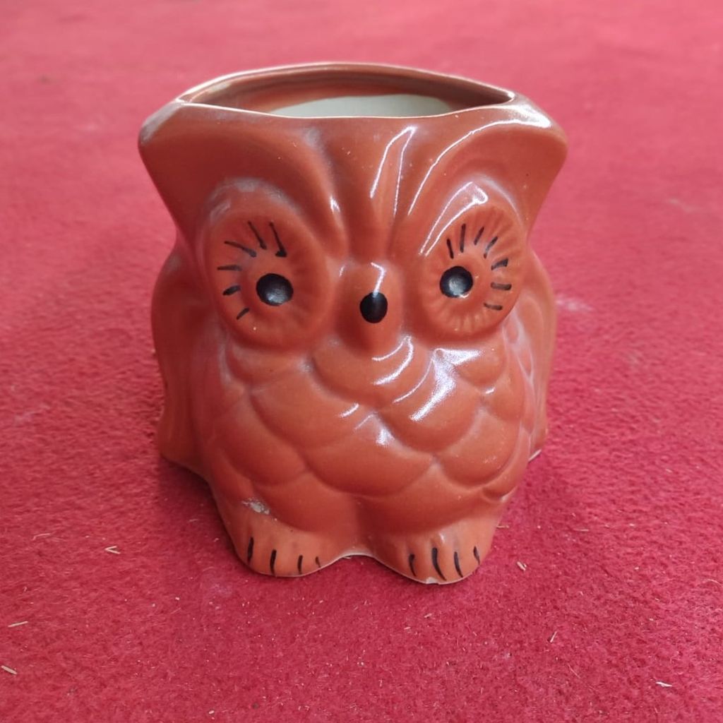 5 Inch Red Mini Owl Ceramic Planter