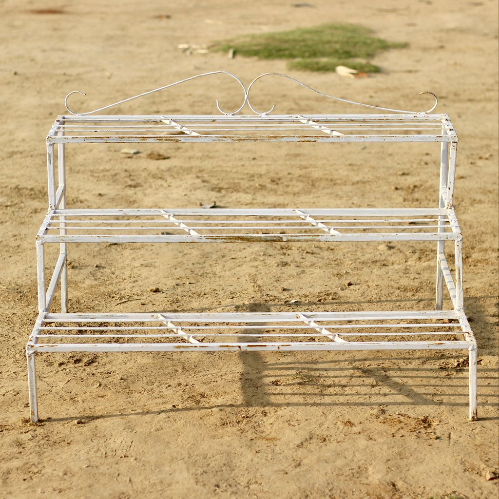 36 Inch Triple Step - White Metal Stand