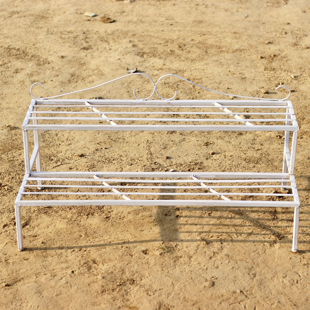 36 Inch Double Step - White Metal Stand