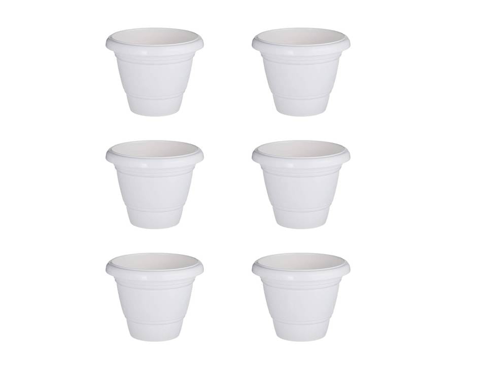 Set of 6 - 10 Inch White Plastic Pots
