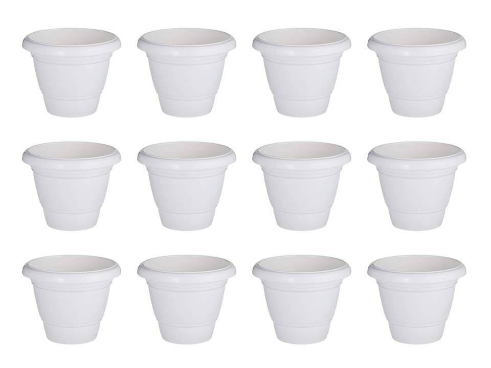 Set of 12 - 10 Inch White Plastic Pots