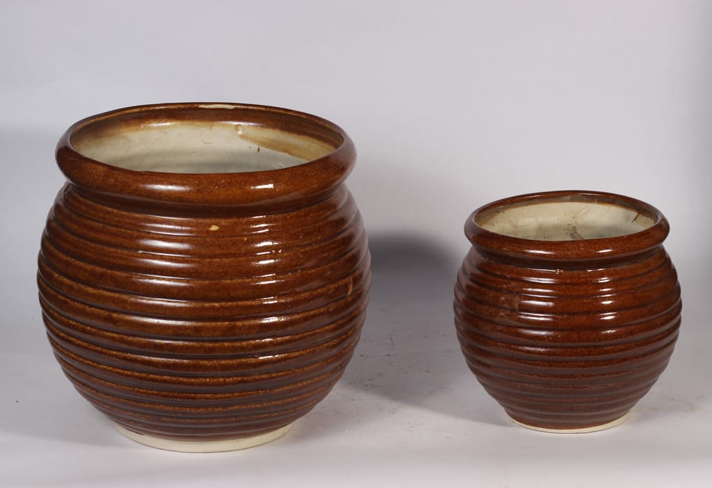 Set of 2 - 6 Inch And 8 Inch Brown Ceramic Planter