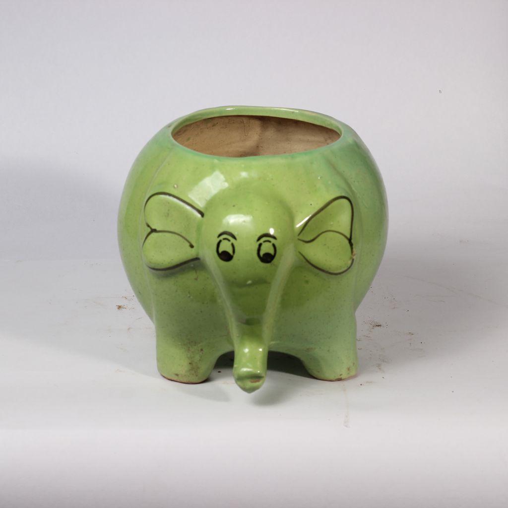 4 Inch Green Elephant Ceramic Planter