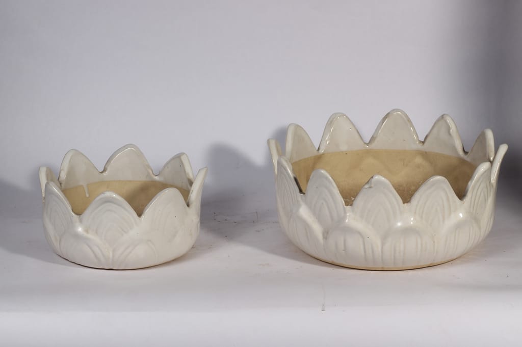 4 Inch And 8 Inch White Crown Shaped Ceramic Planter
