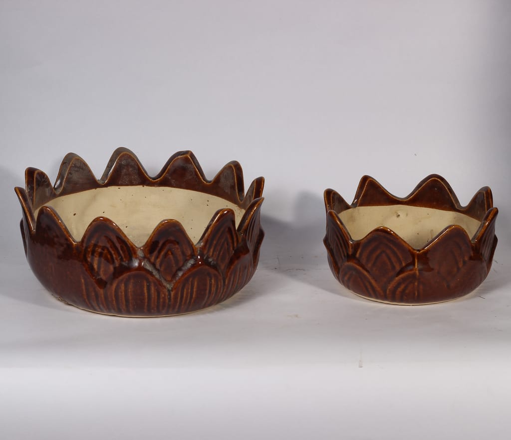 4 Inch And 8 Inch Brown Crown Shaped Ceramic Planter