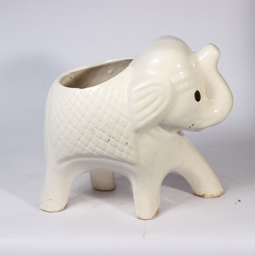 5 Inch Dancing Elephant White Ceramic Planter