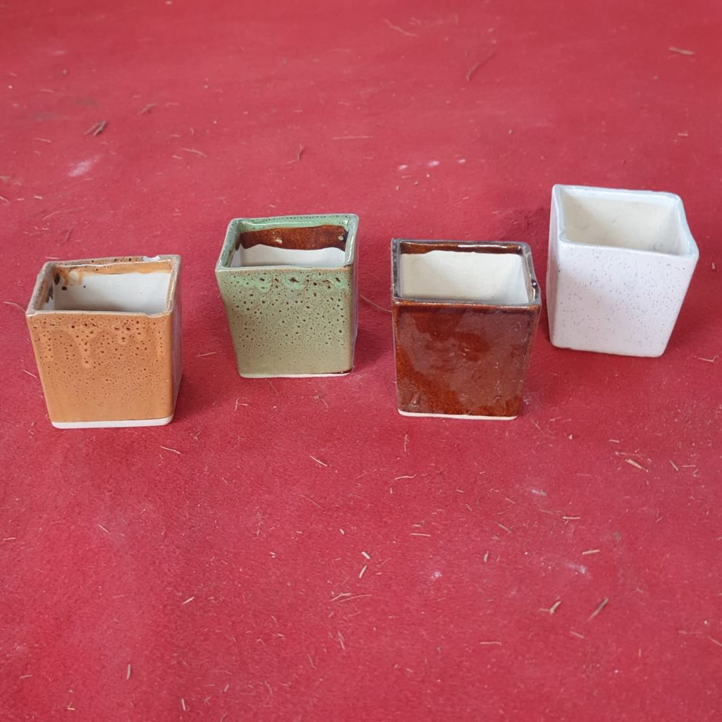 Set of 4 - 3 inch (Mix colour) Square Ceramic Planters
