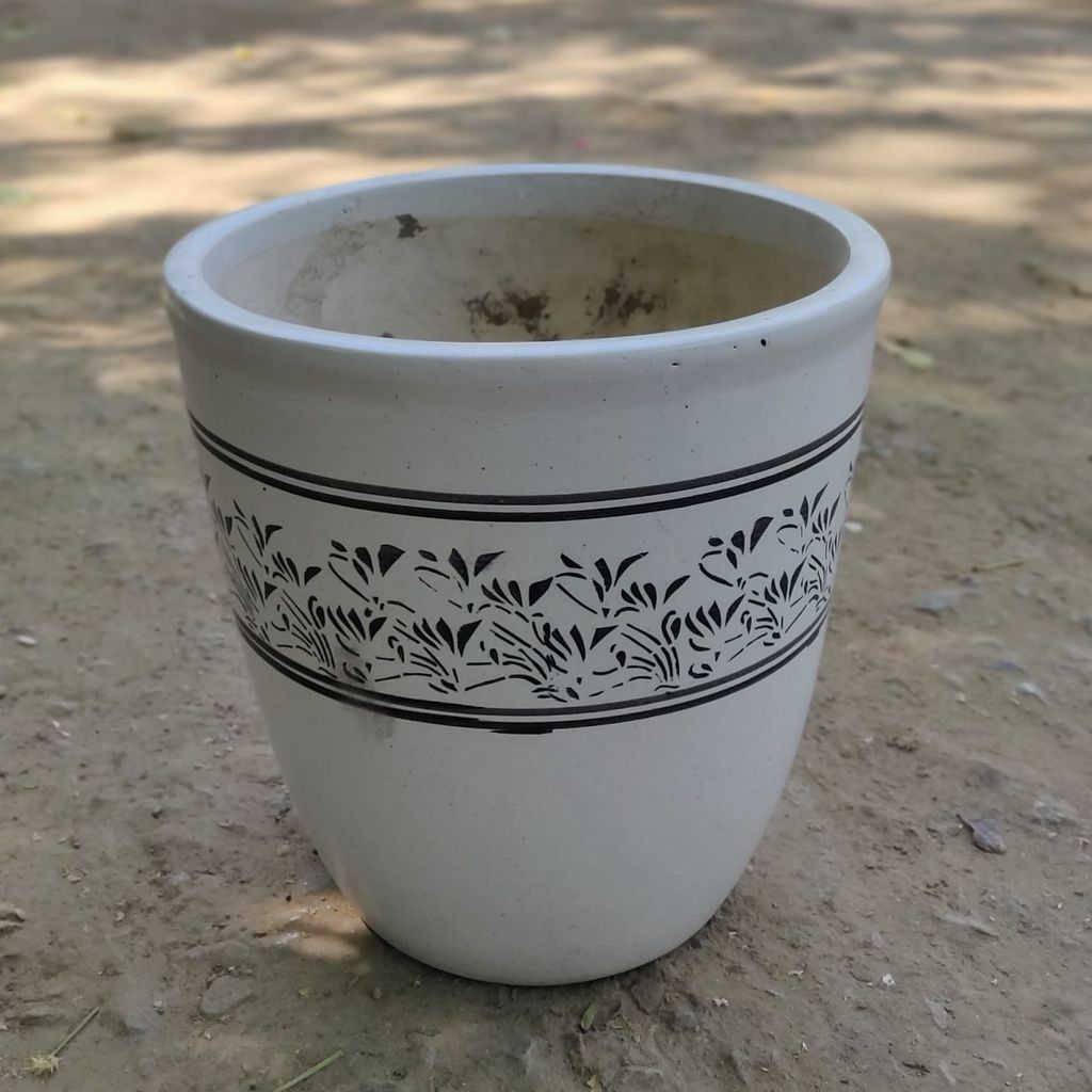 8 inch cup shaped printed white ceramic planter