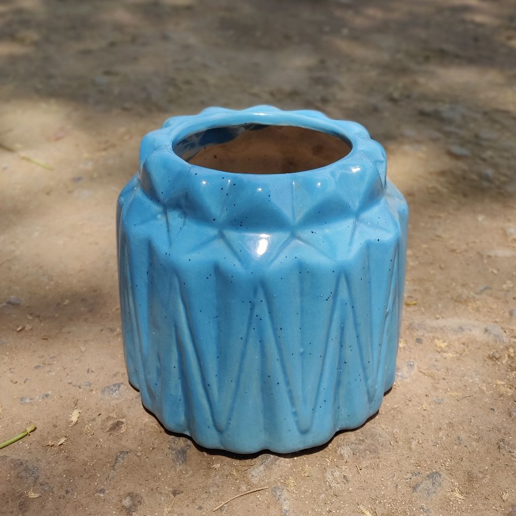 3X4 Inch Blue Barrel shape Ceramic Planter