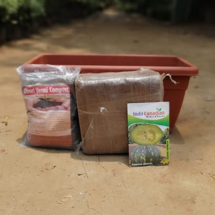 Buy Set of kitchen gardening kit- Pumpkin Seeds + 17 inch high quality plastic planter + 1 Kg Vermicompost + 1 Kg 
Cocopeat block Online | Urvann.com