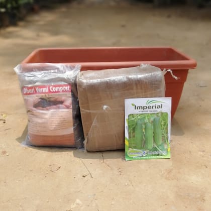 Buy Set of kitchen gardening kit- Cucumber Seeds + 17 inch high quality plastic planter + 1 Kg Vermicompost + 1 Kg 
Cocopeat block Online | Urvann.com