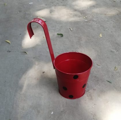 Buy 6 Inch Red Polka Dotted Single Hook Hanging Metal Pot Online | Urvann.com