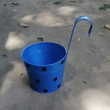 Buy 8 Inch Blue Polka Dotted Single Hook Hanging Metal Pot Online | Urvann.com