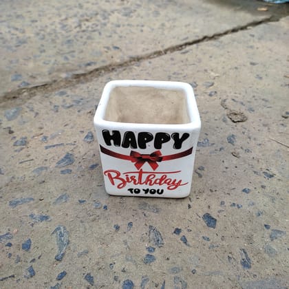 2 Inch White Happy Birthday Ceramic Pot