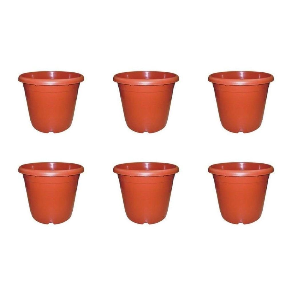 Set of 6 - 9 Inch Red Plastic Round Pot