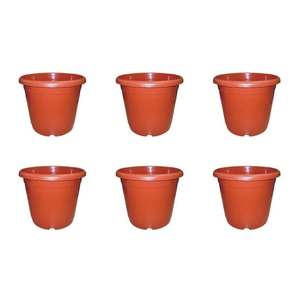 Set of 6 - 12 Inch Red Plastic Round Pot