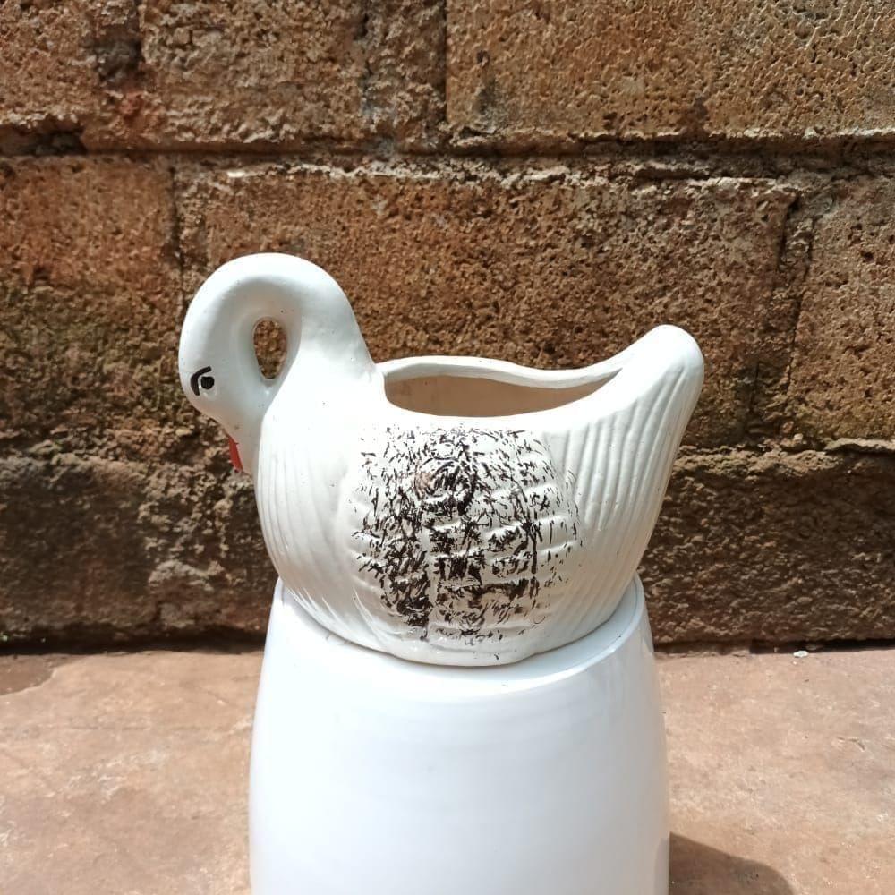 8 Inch White Swan Designer Ceramic Planter
