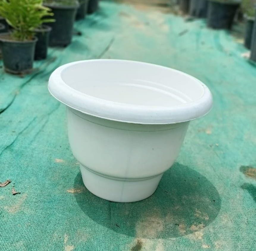 12 Inch Pot - White Plastic Round Planter