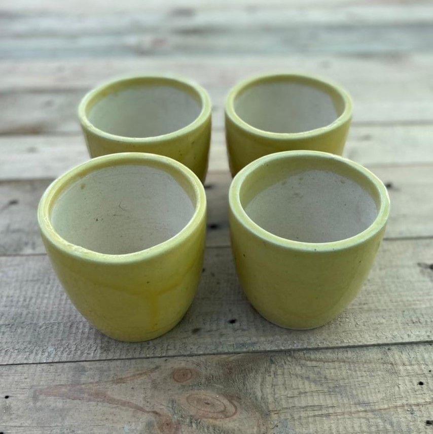 Set of 4 - 3 x 4 Inch Yellow Elegant Cup Ceramic Pot