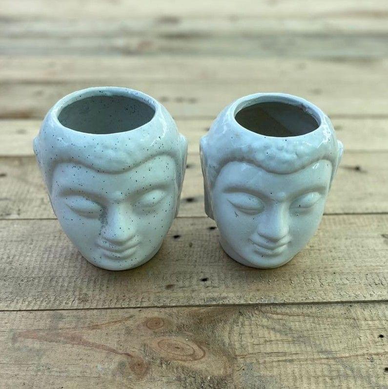Set of 2 - 4 X 5 Inch White Elegant Buddha Designer Ceramic Pot
