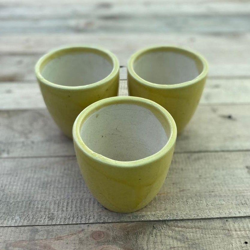 Set of 3 - 3 x 4 Inch Yellow Elegant Cup Ceramic Pot