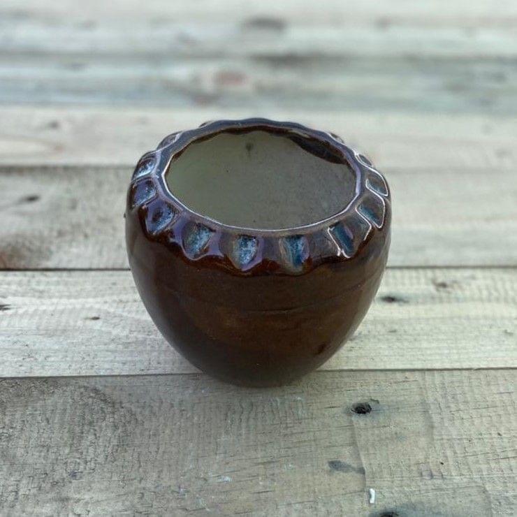 4 Inch Brown Collar Designer Cup Ceramic Pot