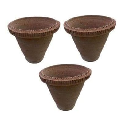 Buy Set of 3 - 10 Inch Collar Designer Clay Pot Online | Urvann.com