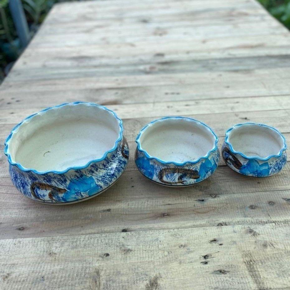 Set of 3 - (4, 5 & 8 ) Blue Designer Bowl Ceramic Planters
