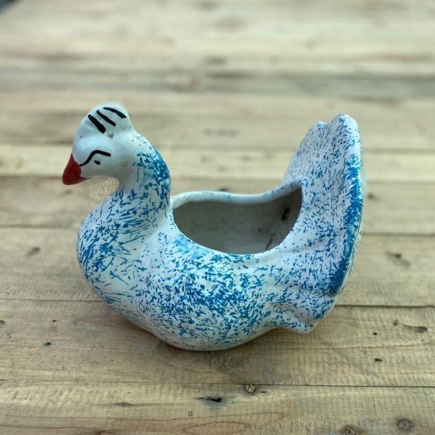 5 X 8 Inch Blue Brushed Peacock Designer Ceramic Pot
