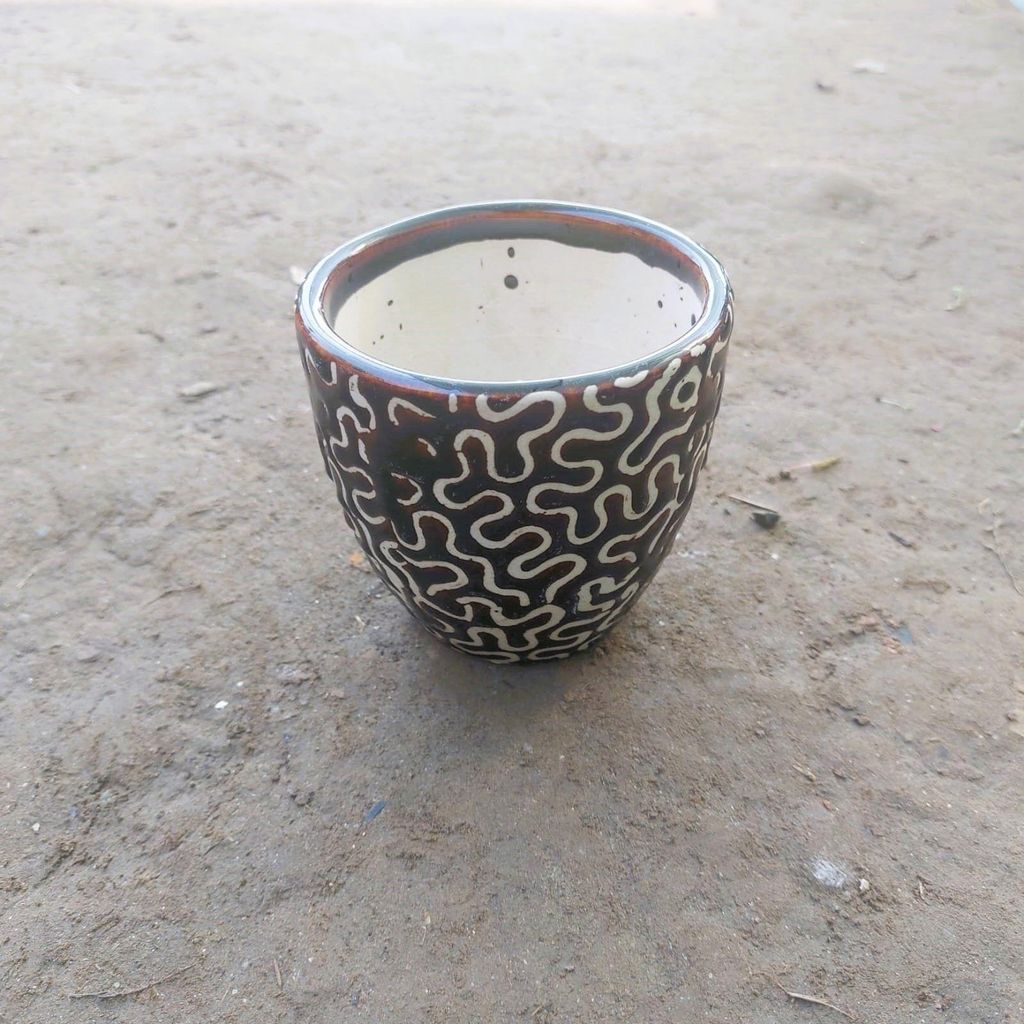 4 Inch Brown Moni Designer Cup Ceramic Pot