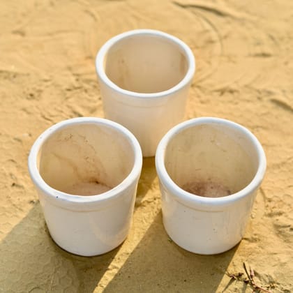 Buy Set of 3 - 5 Inch White Classy Cylindrical Ceramic Pot Online | Urvann.com
