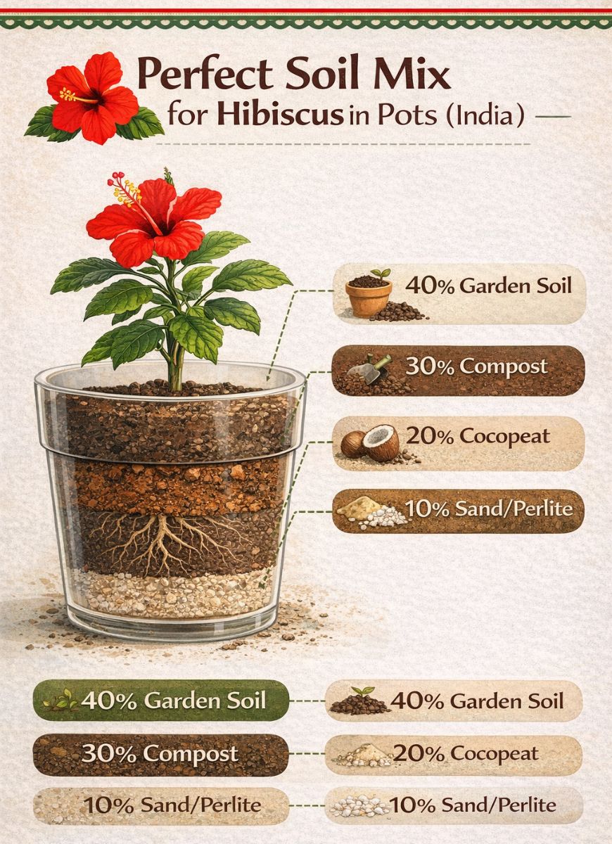 Ideal soil mix ratio for hibiscus in pots supporting a healthy hibiscus root system