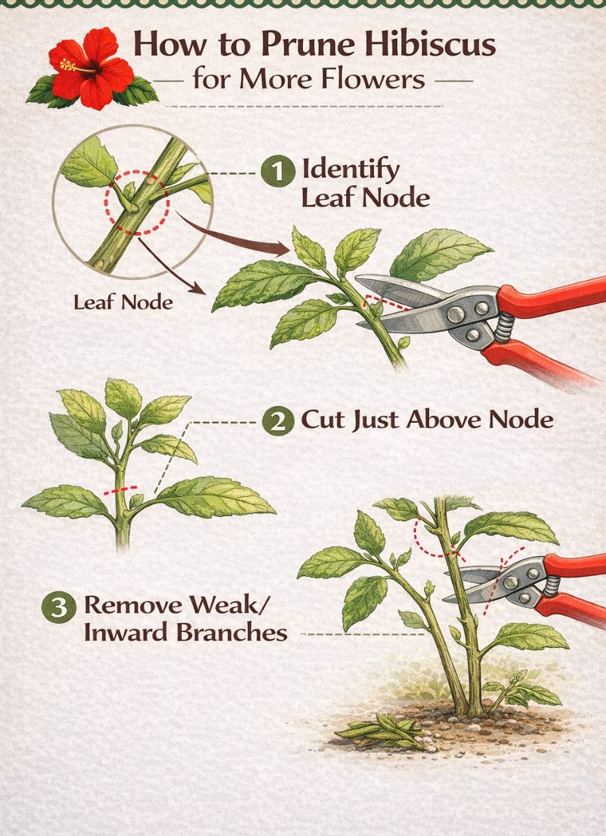 Hibiscus care pruning guide showing how to take care of a hibiscus plant