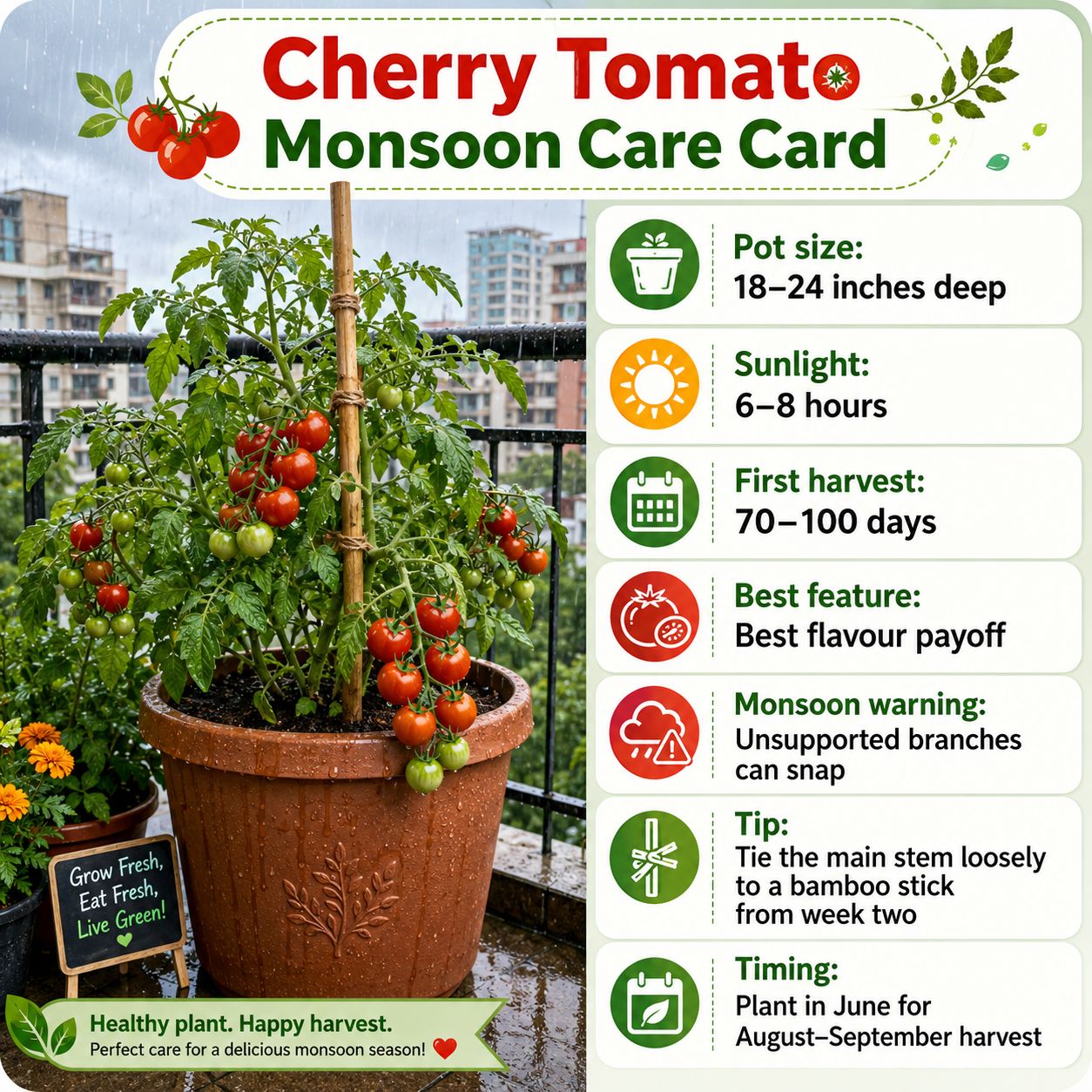 Tomato (टमाटर) Cherry tomato monsoon care card