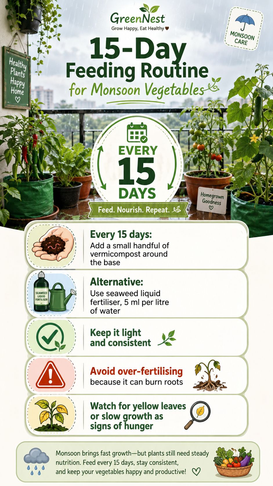 15-day feeding routine for monsoon vegetables 15-day feeding routine for monsoon vegetables