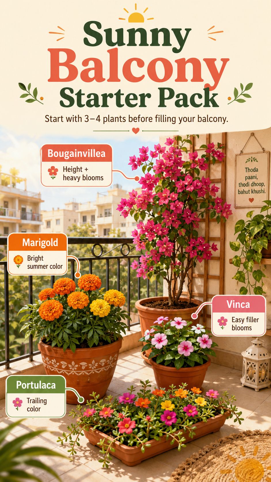Infographic showing summer balcony starter pack