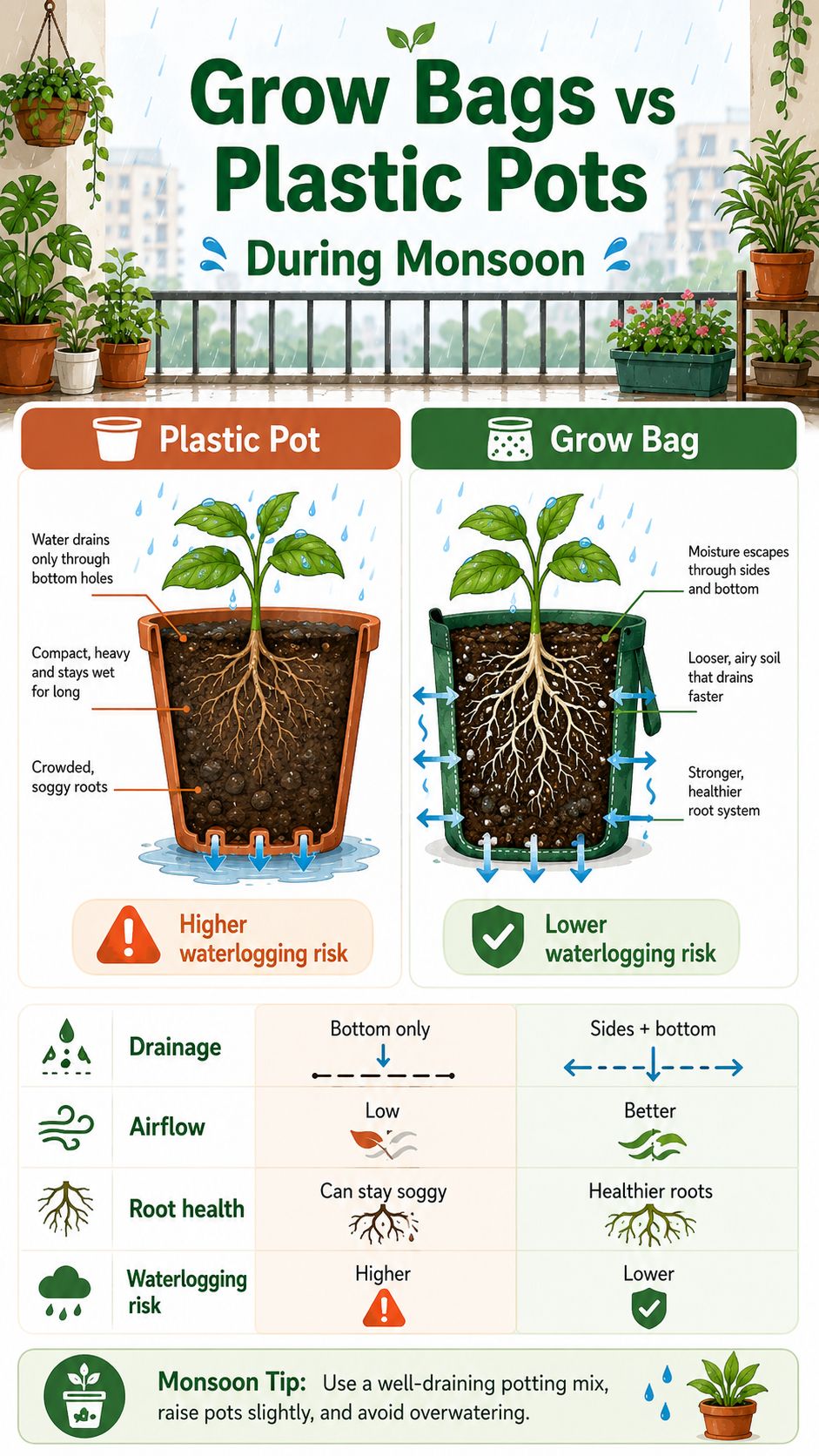 Grow Bags Vs. Plastic Pots: Which is Better During Monsoon?
