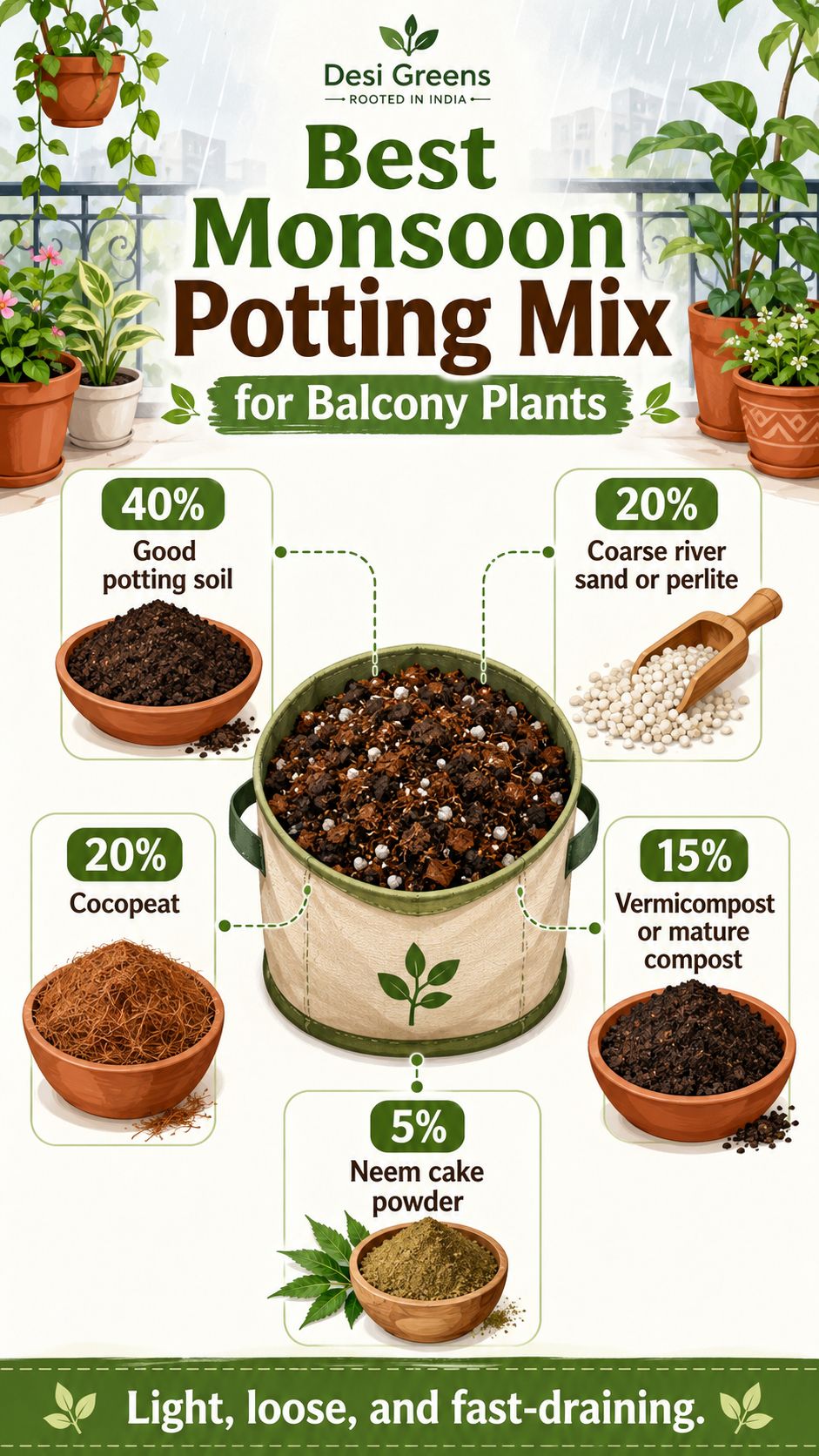 Best Monsoon Potting Mix for Balcony Plants Monsoon Potting Mix: The Right Formula