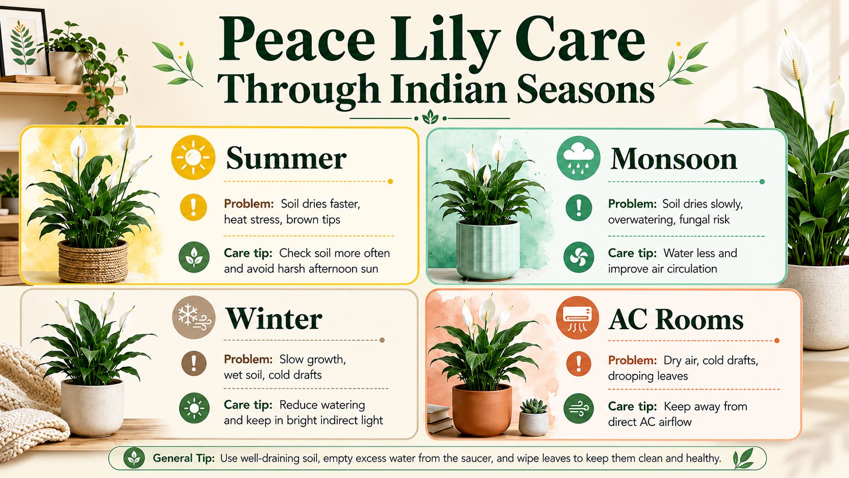 Seasonal Care Tips to Prevent Peace Lily Drooping in Indian Homes