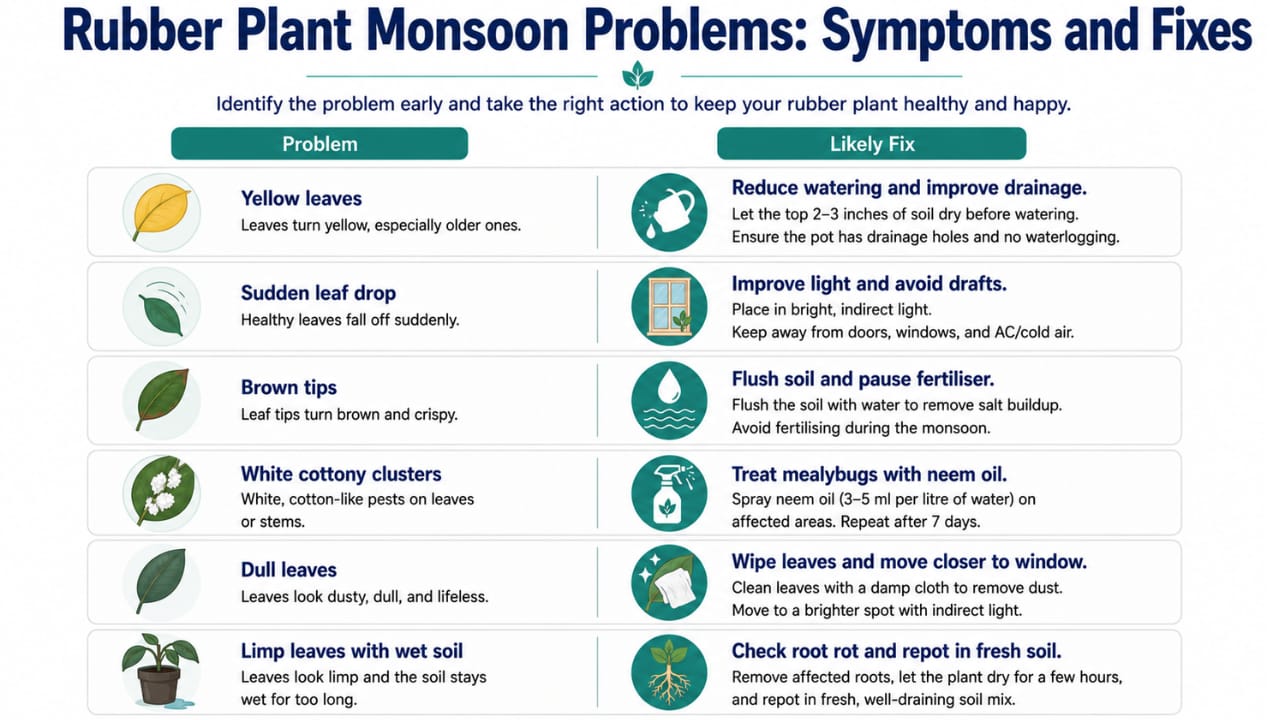 Common Rubber Plant Problems During Monsoon and How to Fix Them