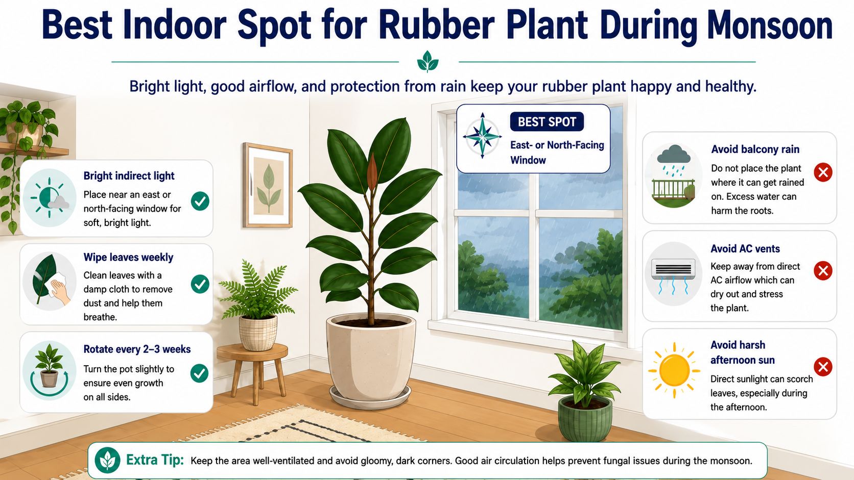 Best indoor spot for rubber plant Light (Managing Reduced Indoor Light)