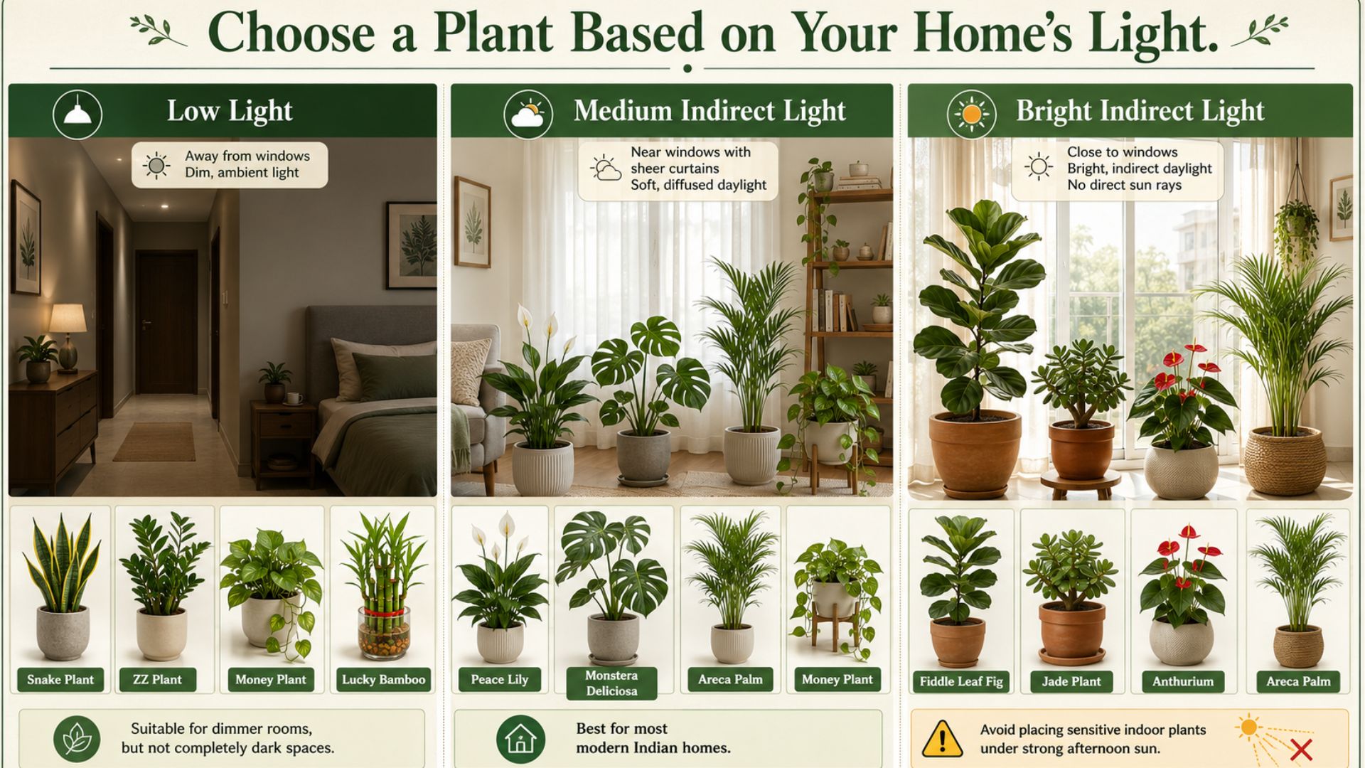 Choose a plant based on your home's light