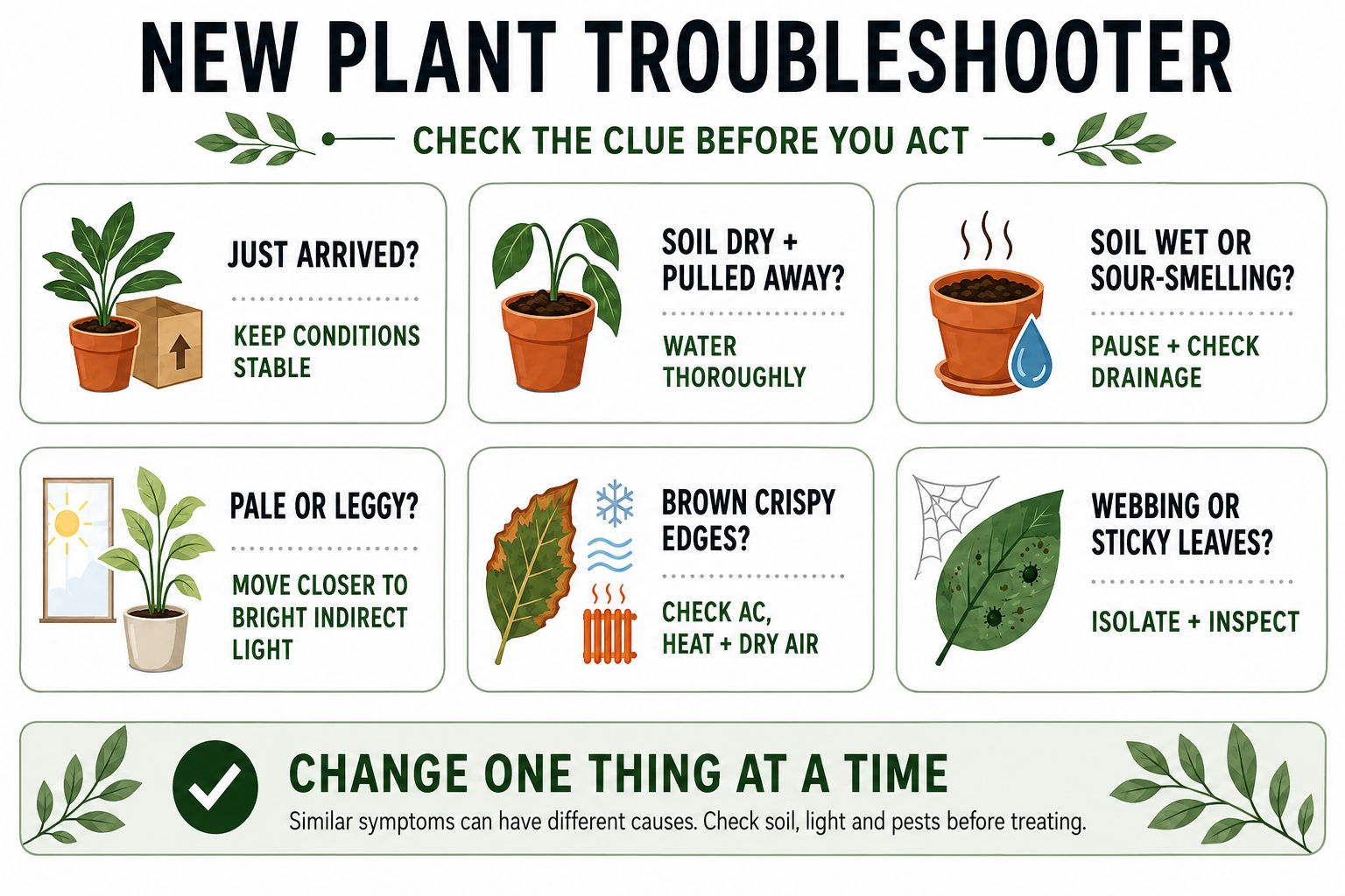 Quick Overview: New Plant Troubleshooter (What to Do, Symptom by Symptom)