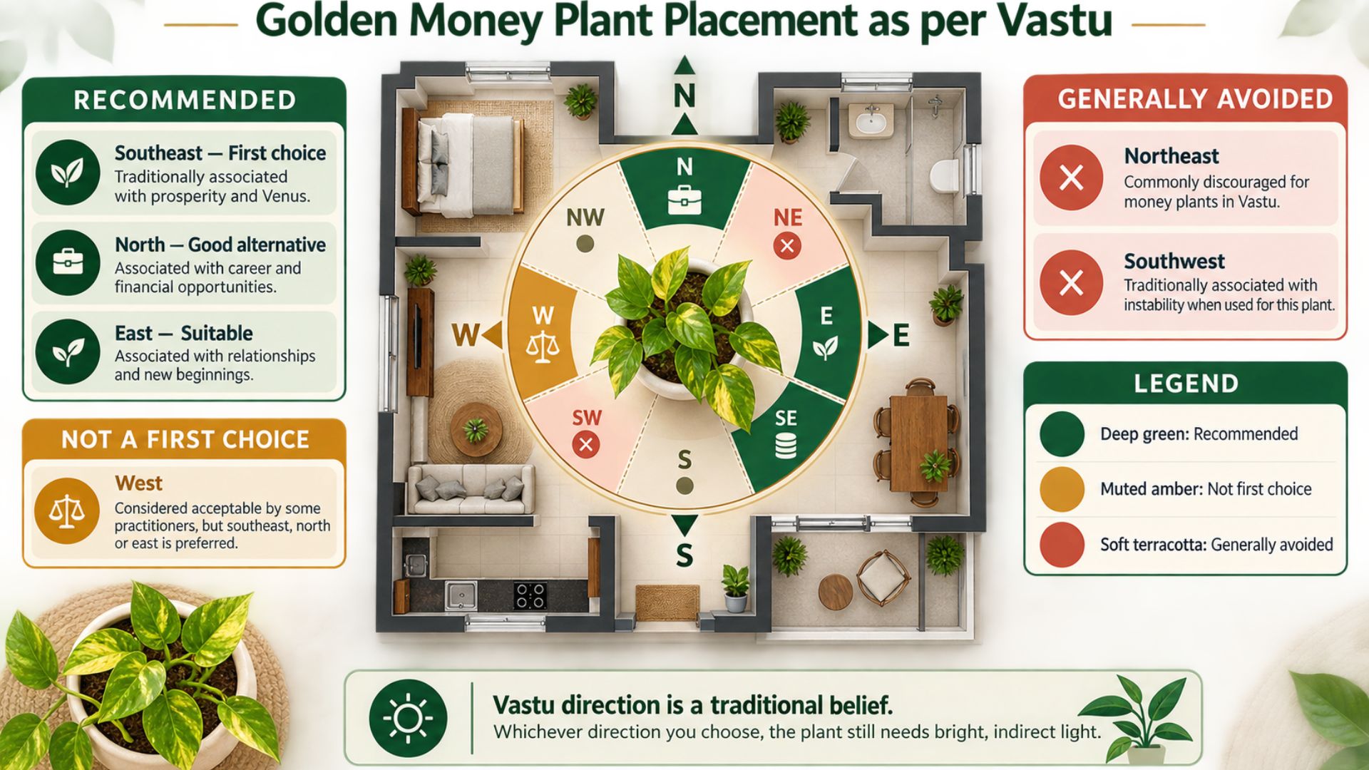 Golden Money Plant Vastu: Direction, Placement and Tips