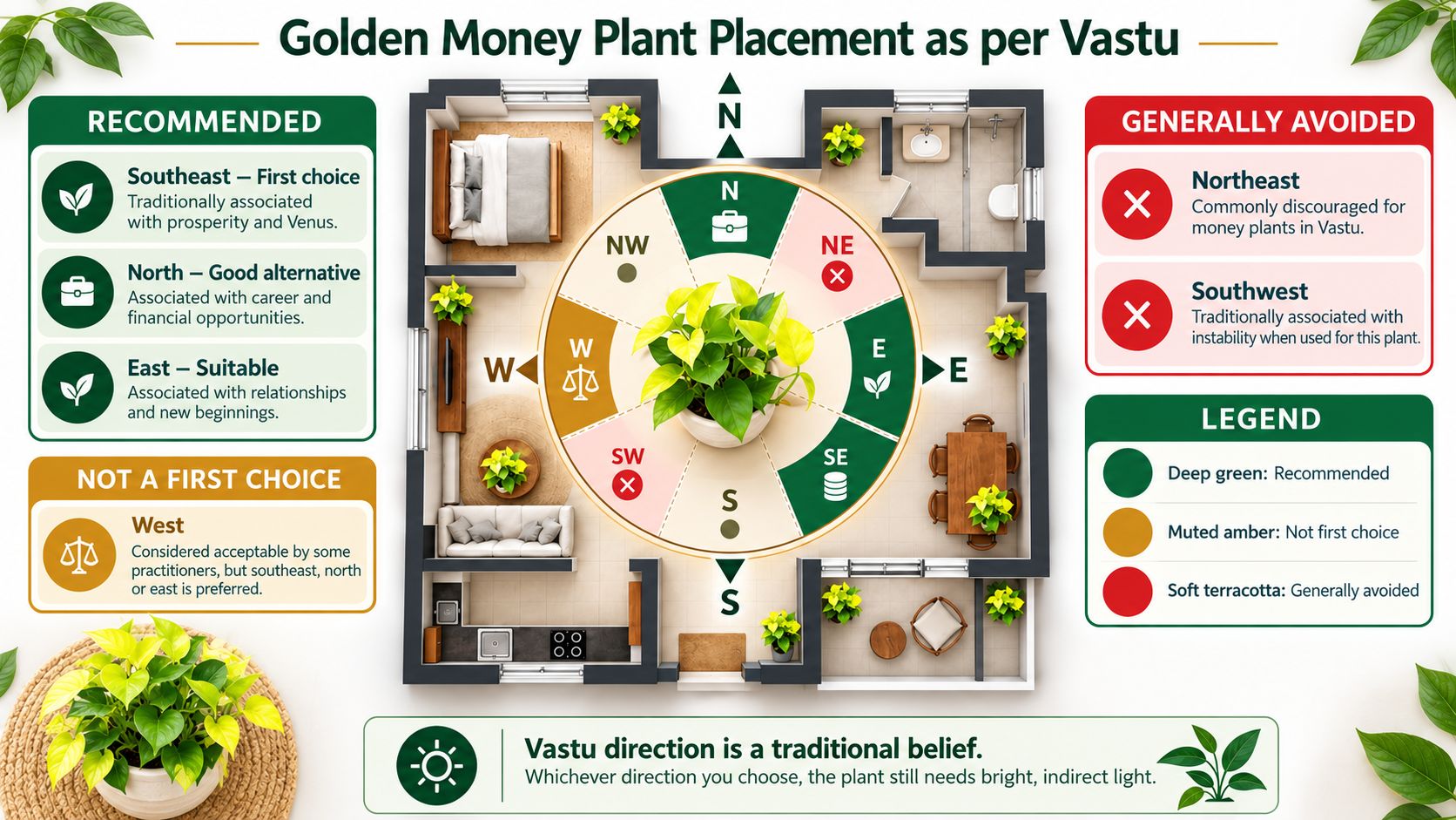 Golden Money Plant Vastu: Direction, Placement and Tips