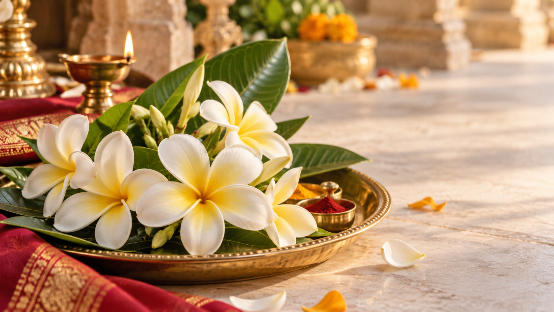 White champa flowers used in Navratri worship and floral decorations